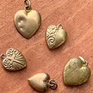 Antique Group of Puffy Heart Gold Filled Charms Vintage Bracelet Victorian